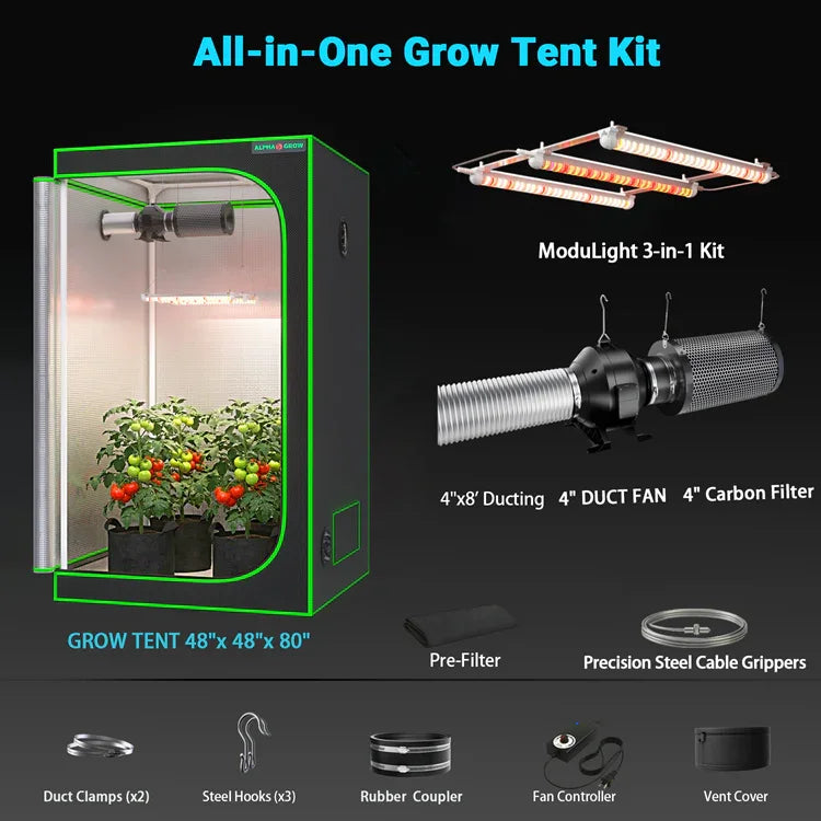 MIMEO All-in-One Grow Tent Kit with LED Grow Light, Inline Fan & Carbon Filter for Indoor Hydroponics