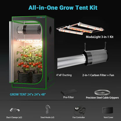 MIMEO All-in-One Grow Tent Kit with LED Light, Carbon Filter & Fan for Indoor Hydroponics