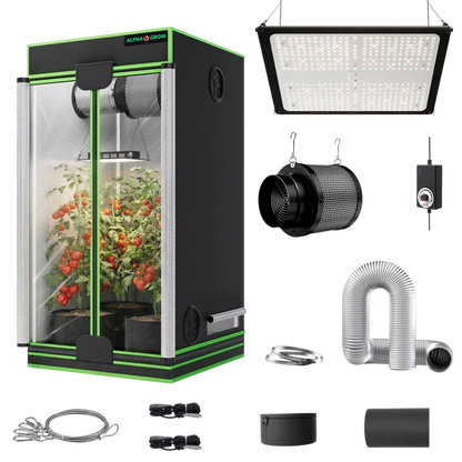 MIMEO Turnkey Kit with Grow Tent, LED Grow Light, Inline Fan & Carbon Filter for Indoor Hydroponics