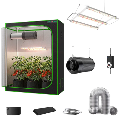 MIMEO indoor grow tent kit with LED grow light, inline fan, carbon filter, and hydroponic setup for stealth growing