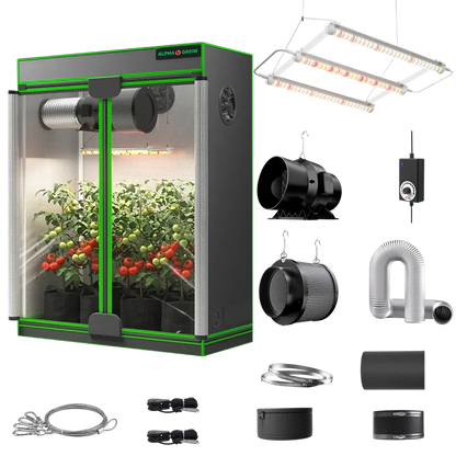 MIMEO indoor grow tent kit with LED light, inline fan, carbon filter, and hydroponic setup for stealth gardening