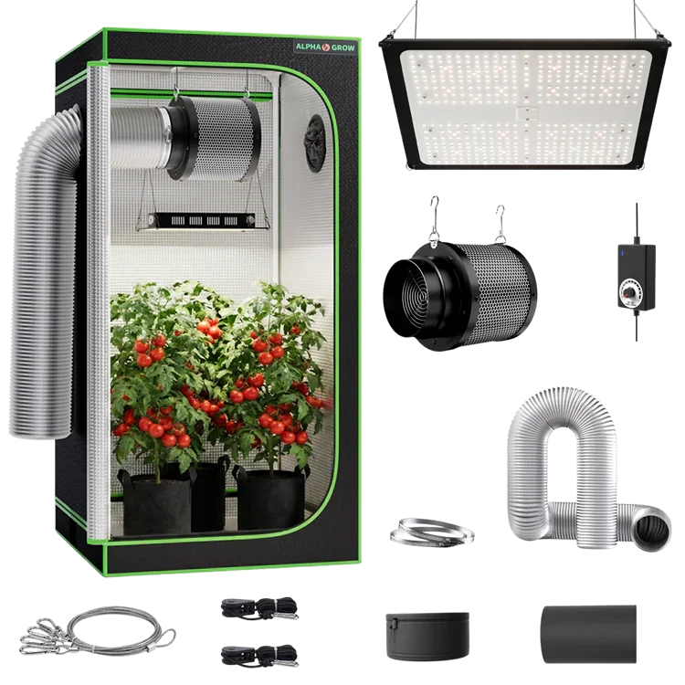 MIMEO indoor hydroponics turnkey kit with grow tent, LED light, inline fan & carbon filter for stealth growing