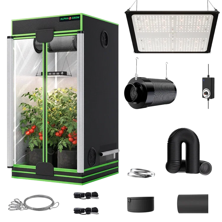 MIMEO indoor hydroponics turnkey kit with grow tent, LED light, inline fan & carbon filter for stealth growing