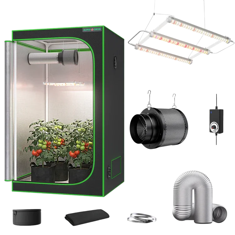 MIMEO indoor hydroponics grow tent kit with LED light, inline fan, carbon filter, and stealth growing equipment