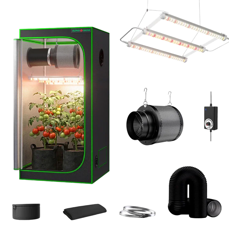 MIMEO indoor hydroponics turnkey kit with grow tent, LED light, inline fan & carbon filter for stealth gardening