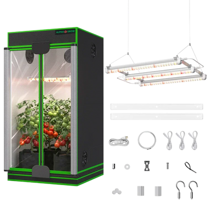 MIMEO indoor grow tent with LED lights, inline fan, and carbon filter for stealth hydroponic gardening
