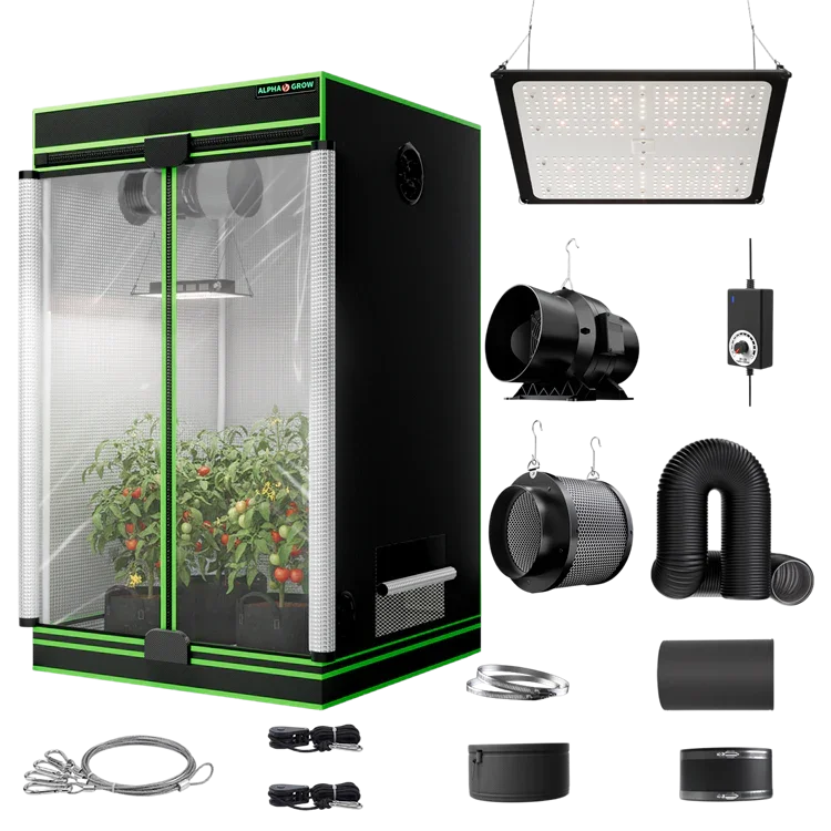 MIMEO indoor grow tent kit with LED light, inline fan, carbon filter, and hydroponics gear for stealth growing