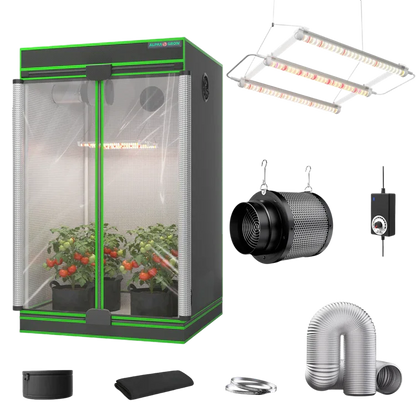 MIMEO indoor grow tent kit with LED grow light, inline fan, carbon filter, and hydroponic stealth growing gear