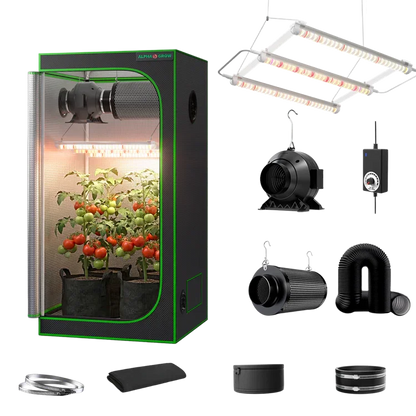 MIMEO Turnkey Kit with Grow Tent, LED Grow Light, Inline Fan & Carbon Filter for Indoor Hydroponics
