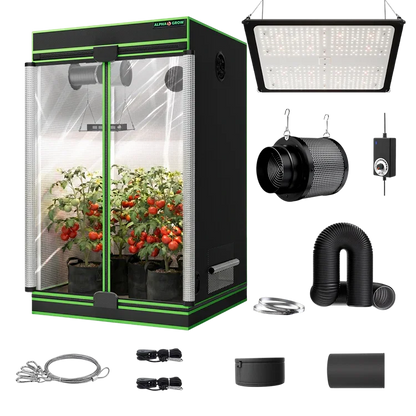 MIMEO indoor grow tent kit with LED light, inline fan, carbon filter, and hydroponics gear for stealth gardening