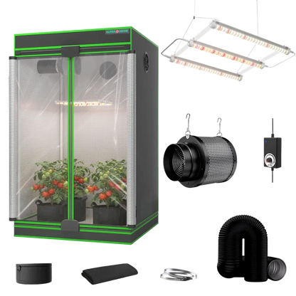 MIMEO indoor hydroponics grow tent kit with LED light, inline fan, carbon filter, and stealth growing equipment