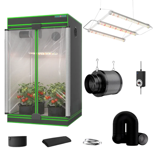 MIMEO indoor hydroponics grow tent kit with LED light, inline fan, carbon filter, and stealth growing equipment