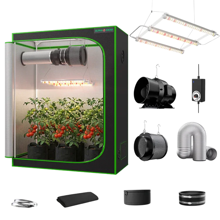 MIMEO indoor grow tent with LED light, inline fan, carbon filter & hydroponics kit for stealth gardening