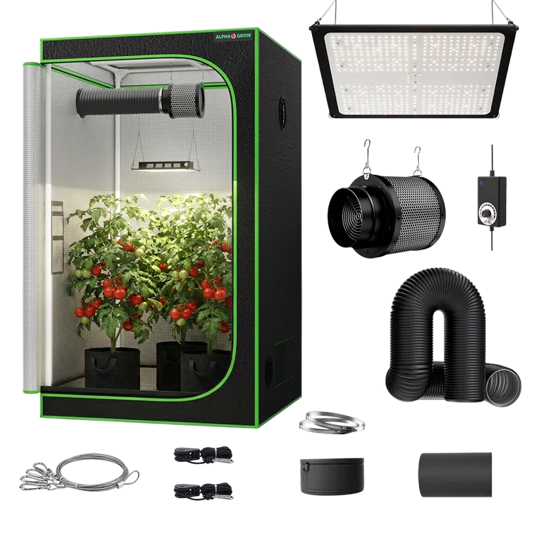 MIMEO indoor hydroponics turnkey kit with grow tent, LED light, inline fan & carbon filter for stealth gardening