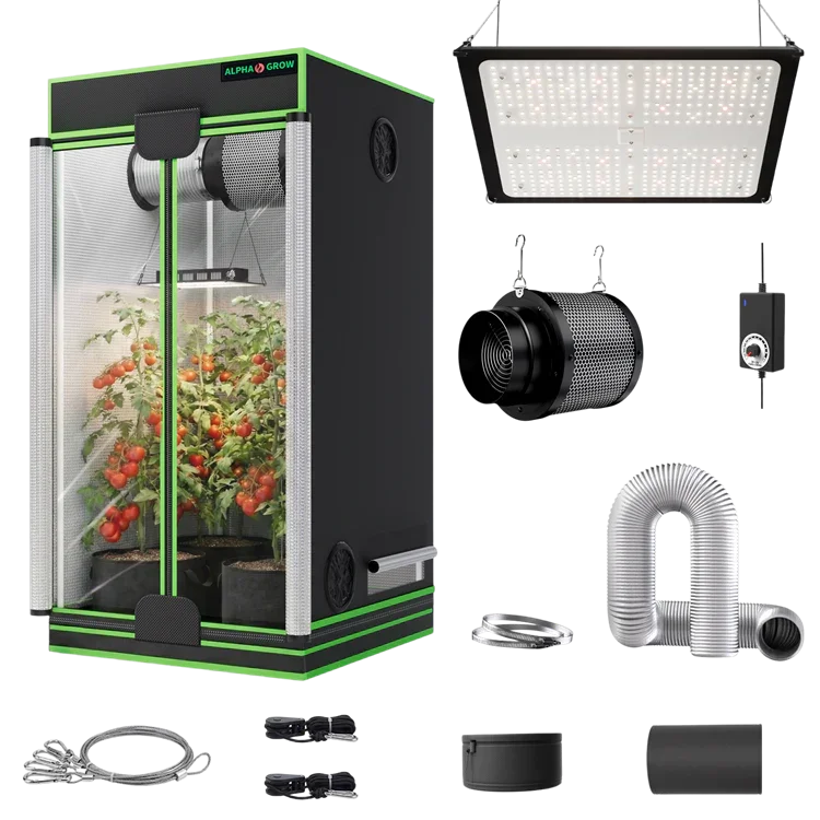 MIMEO indoor hydroponics turnkey kit with grow tent, LED light, inline fan & carbon filter for stealth growing