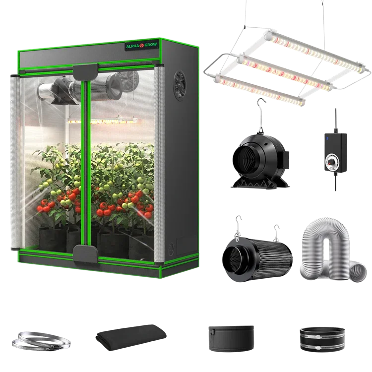 MIMEO indoor hydroponics turnkey kit with grow tent, LED lights, inline fan & carbon filter for stealth gardening