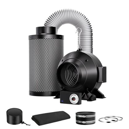MIMEO carbon filter, inline fan, and ducting kit for stealth indoor hydroponics grow tents