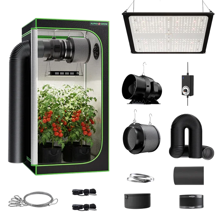 MIMEO Turnkey Kit with Grow Tent, LED Grow Light, Inline Fan & Carbon Filter for Indoor Hydroponics