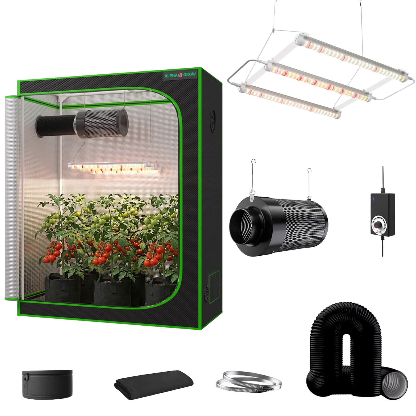 MIMEO indoor grow tent kit with LED light, carbon filter, and ventilation for stealth hydroponics