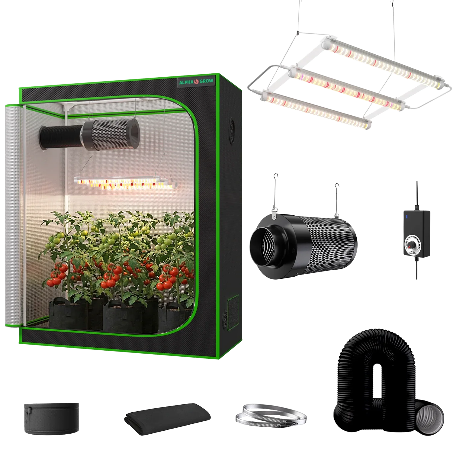 MIMEO indoor grow tent kit with LED light, carbon filter, and ventilation for stealth hydroponics