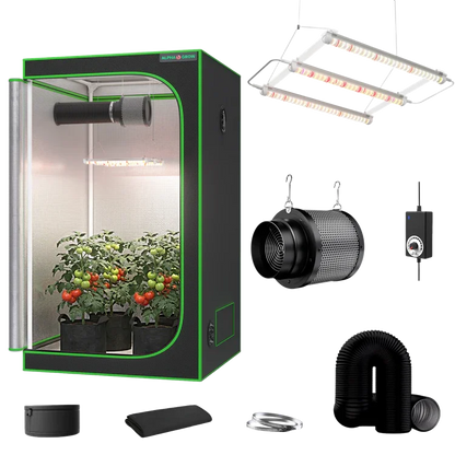 MIMEO indoor grow tent kit with LED light, inline fan, carbon filter, and stealth hydroponics setup for home gardening
