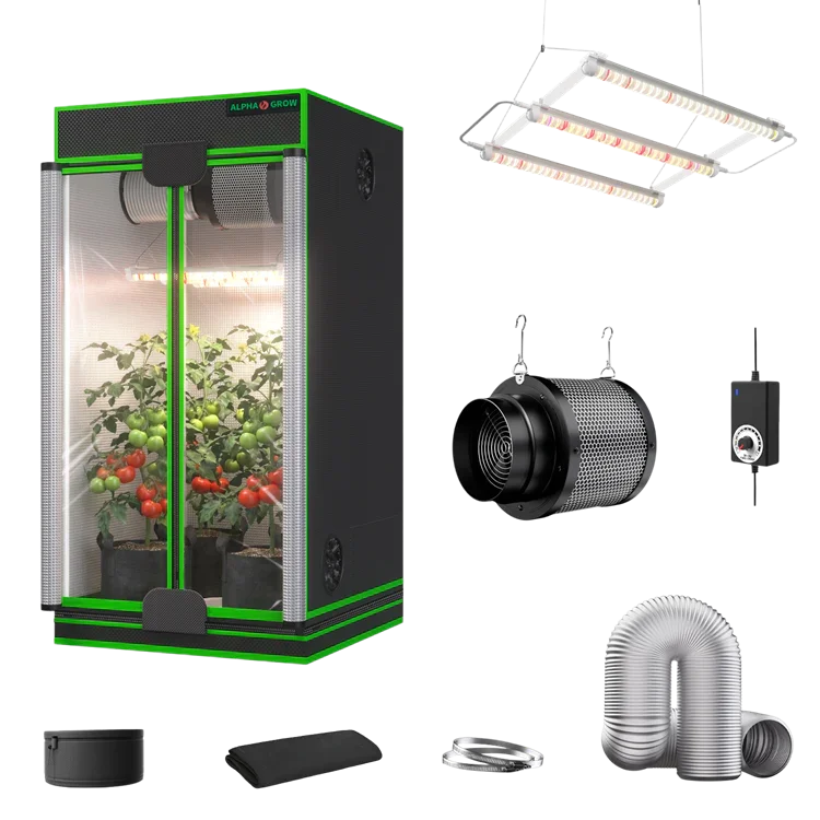 MIMEO indoor hydroponics turnkey kit with grow tent, LED light, inline fan & carbon filter for stealth growing