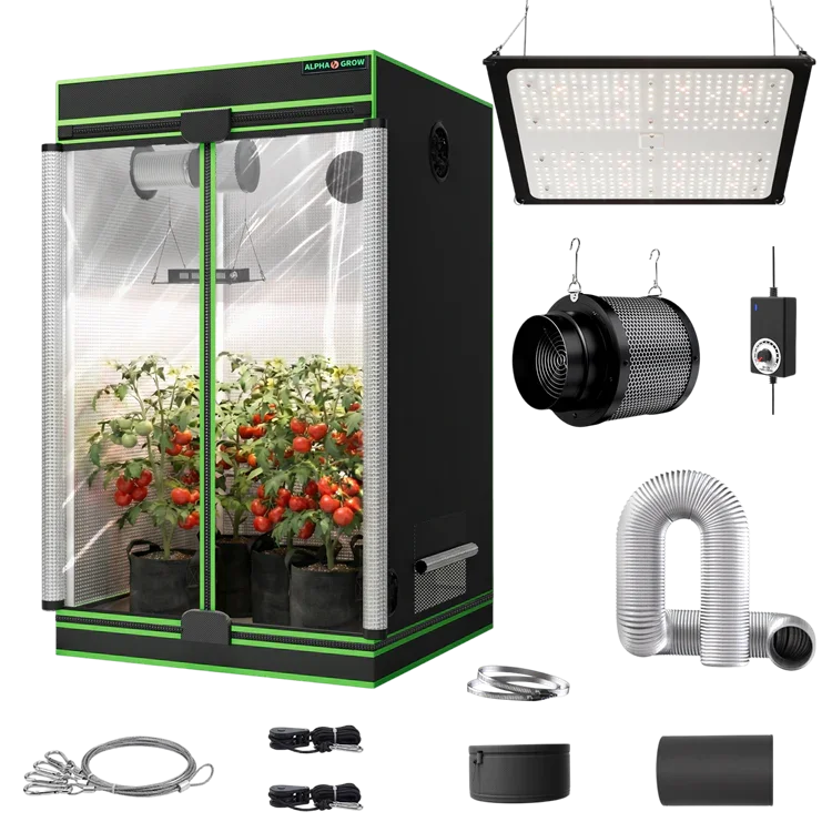 MIMEO Turnkey Kit with Grow Tent, LED Grow Light, Inline Fan & Carbon Filter for Indoor Hydroponics