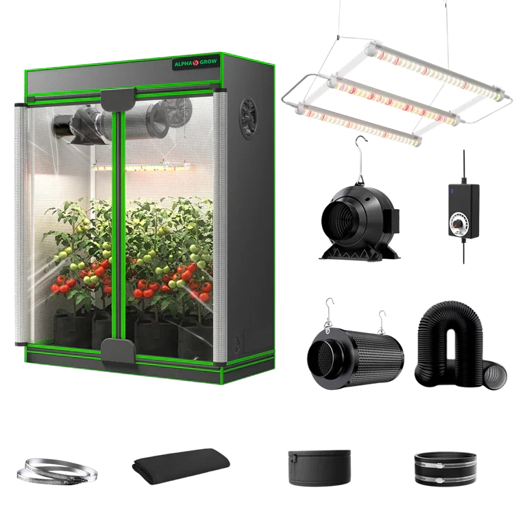MIMEO Turnkey Kit with Grow Tent, LED Grow Light, Inline Fan & Carbon Filter for Indoor Hydroponics