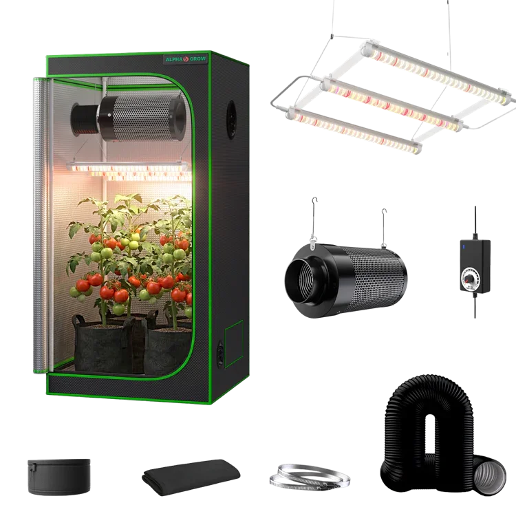 MIMEO indoor grow tent kit with LED light, carbon filter, and inline fan for stealth hydroponic gardening