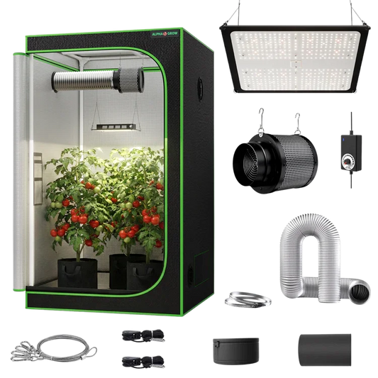 MIMEO indoor hydroponics grow tent kit with LED light, inline fan, carbon filter, and stealth growing equipment