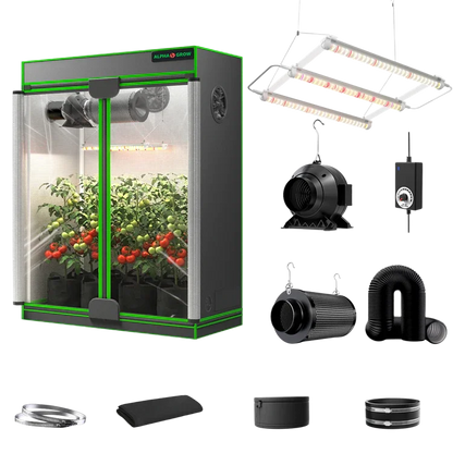 MIMEO indoor hydroponics grow tent kit with LED light, inline fan, carbon filter, and stealth growing equipment