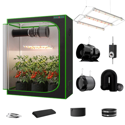 MIMEO indoor grow tent with LED light, inline fan & carbon filter for stealth hydroponic gardening