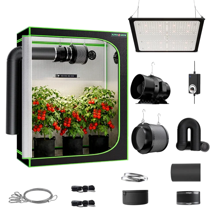 MIMEO indoor hydroponics turnkey kit with grow tent, LED light, inline fan & carbon filter for stealth gardening