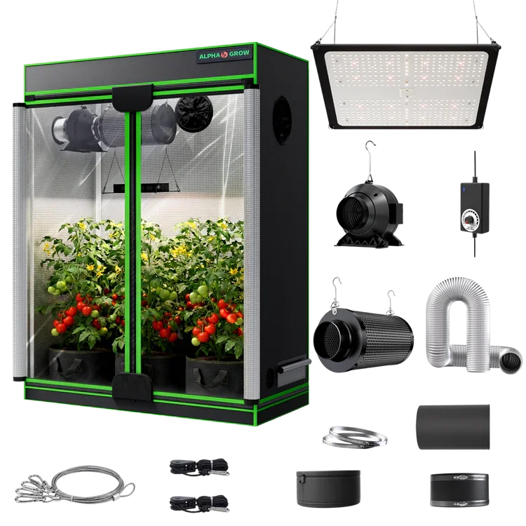 MIMEO indoor hydroponics turnkey kit with grow tent, LED light, inline fan & carbon filter for stealth plant growing