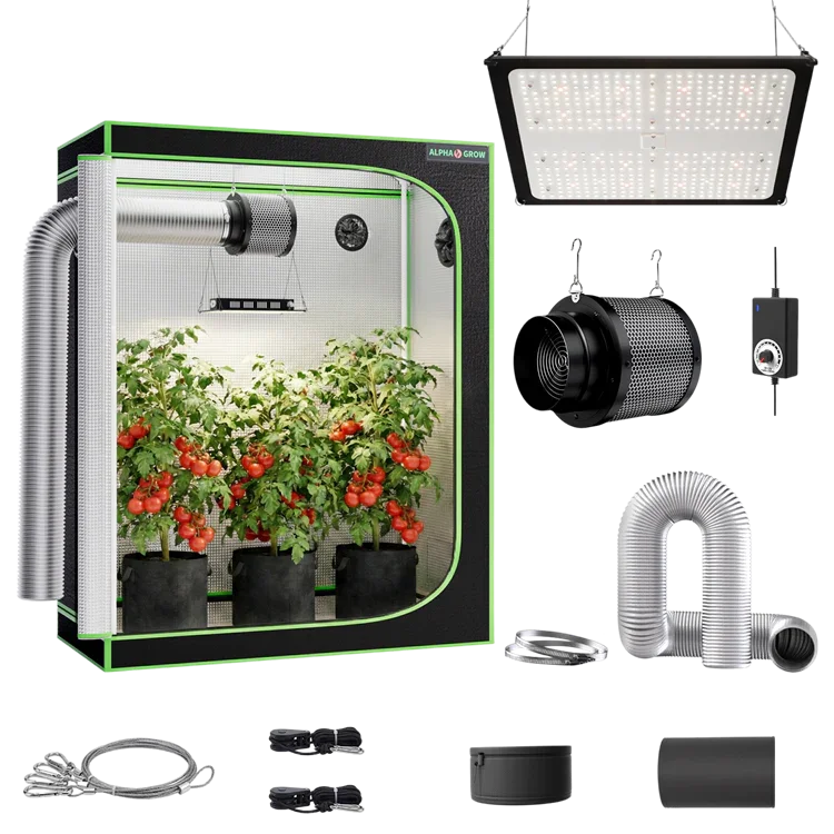 MIMEO indoor hydroponics turnkey kit with grow tent, LED light, inline fan & carbon filter for stealth gardening