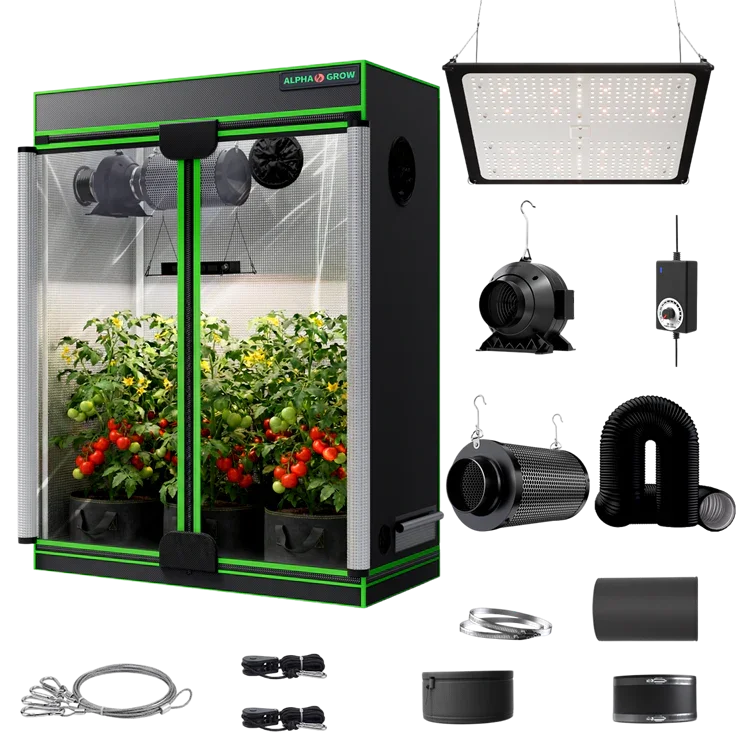MIMEO Turnkey Kit with Grow Tent, LED Grow Light, Inline Fan & Carbon Filter for Indoor Hydroponics