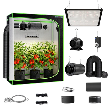 MIMEO indoor hydroponics grow tent kit with LED light, inline fan, carbon filter, and stealth growing equipment