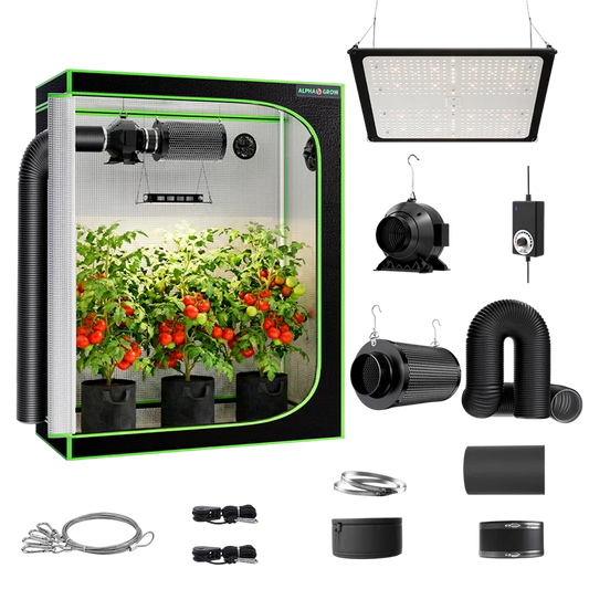 MIMEO indoor hydroponics grow tent kit with LED light, inline fan, carbon filter, and stealth growing equipment