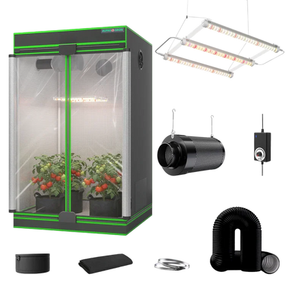 MIMEO indoor grow tent kit with LED grow light, inline fan, carbon filter, and stealth hydroponics gear for turnkey cultivation.