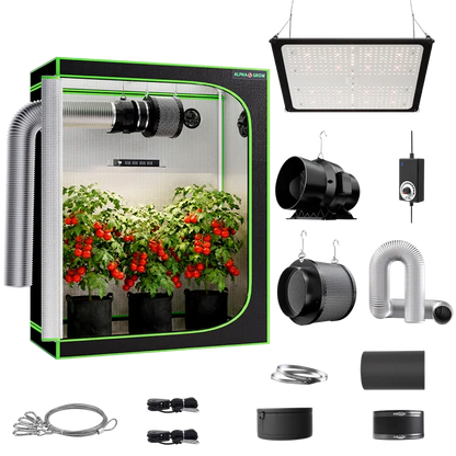 MIMEO Turnkey Kit with Grow Tent, LED Grow Light, Inline Fan & Carbon Filter for Indoor Hydroponics