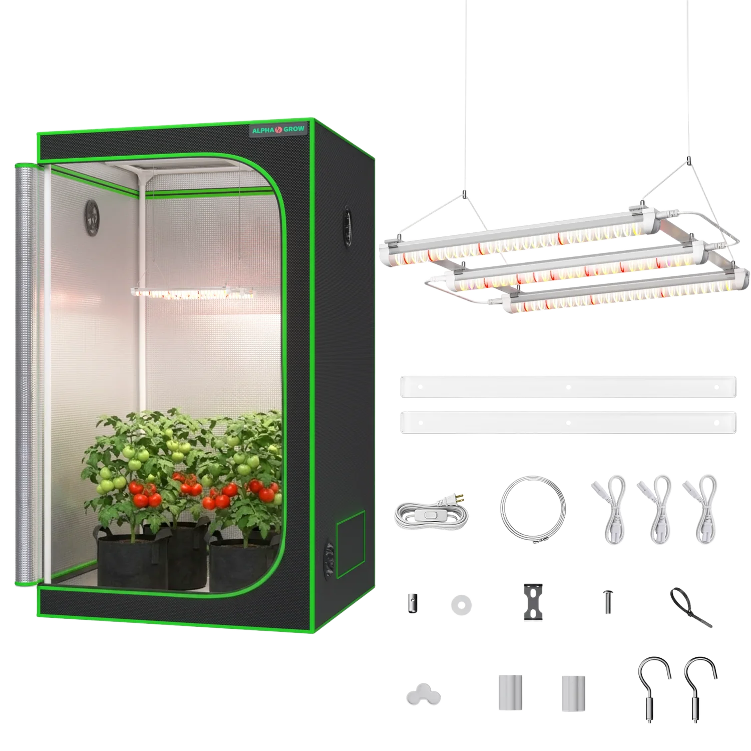 MIMEO indoor grow tent with LED grow lights, inline fan, carbon filter, and turnkey kit for hydroponics