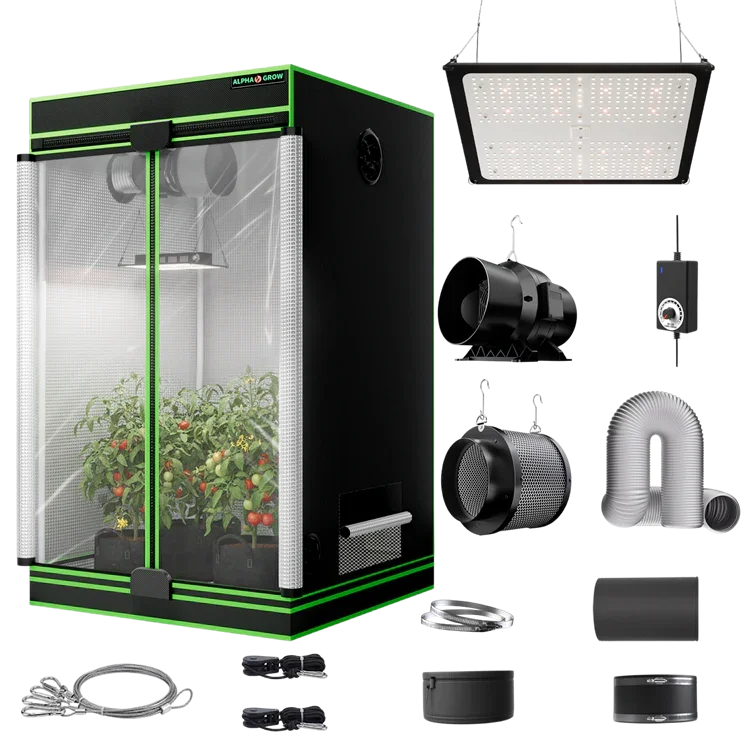 MIMEO Turnkey Kit with Grow Tent, LED Grow Light, Inline Fan & Carbon Filter for Indoor Hydroponics