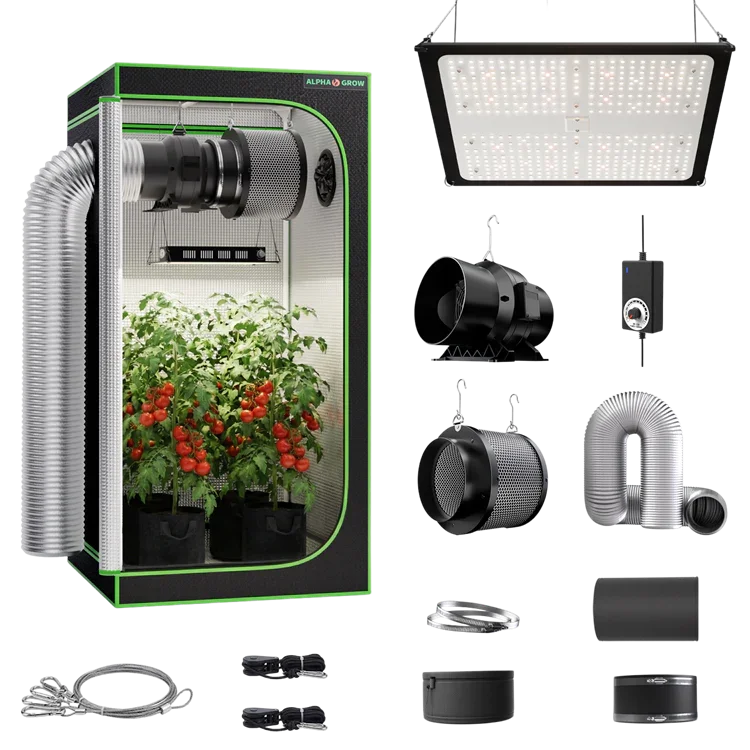 MIMEO indoor hydroponics turnkey kit with grow tent, LED light, inline fan & carbon filter for stealth growing