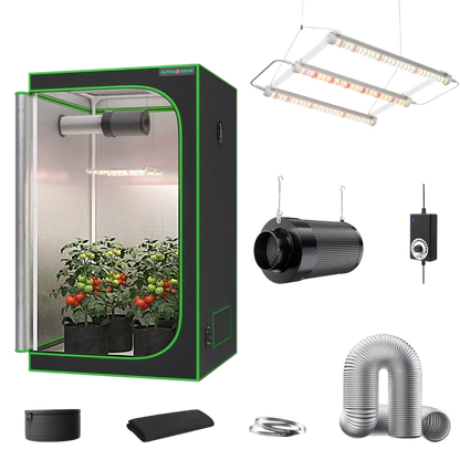 MIMEO indoor hydroponics turnkey kit with grow tent, LED light, inline fan, and carbon filter for stealth growing