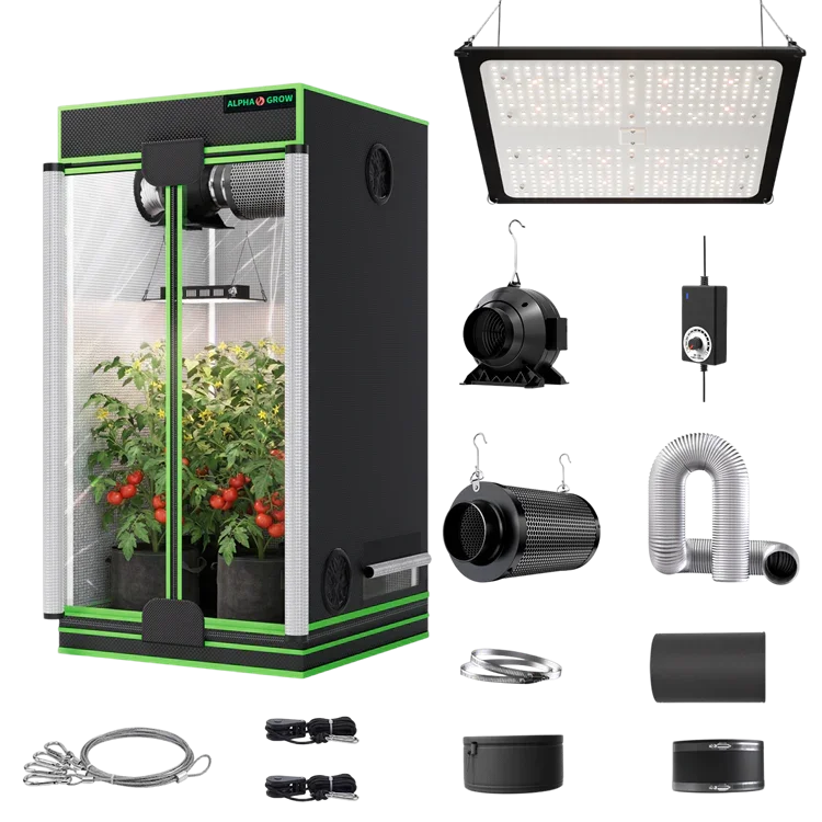 MIMEO Turnkey Kit with Grow Tent, LED Grow Light, Inline Fan & Carbon Filter for Indoor Hydroponics