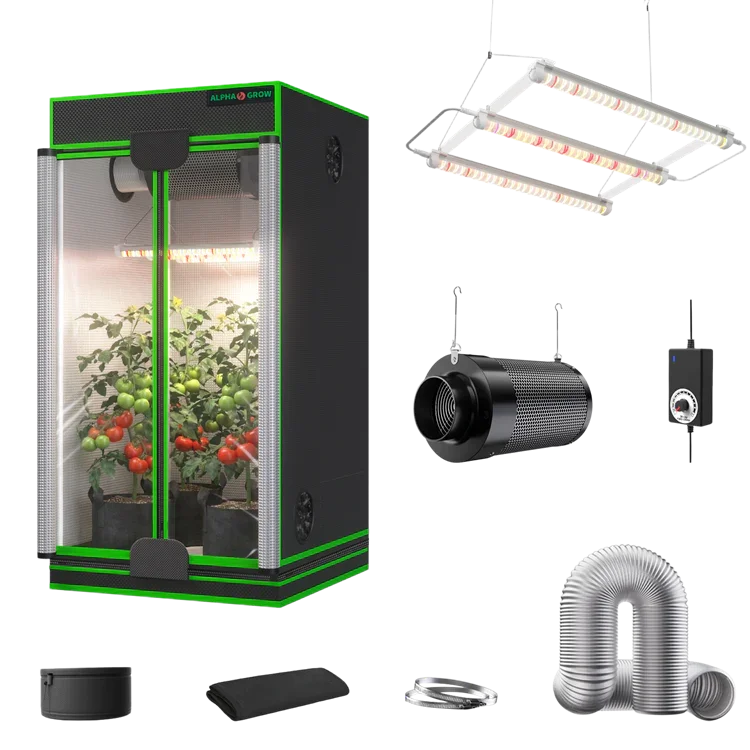 MIMEO indoor hydroponics turnkey kit with grow tent, LED light, inline fan & carbon filter for stealth gardening