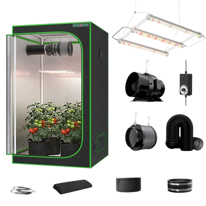 MIMEO indoor hydroponics turnkey kit with grow tent, LED light, inline fan & carbon filter for stealth growing