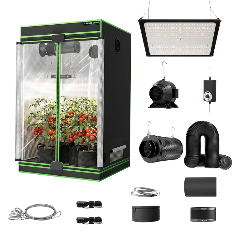 MIMEO indoor hydroponics turnkey kit with grow tent, LED light, inline fan & carbon filter for stealth growing