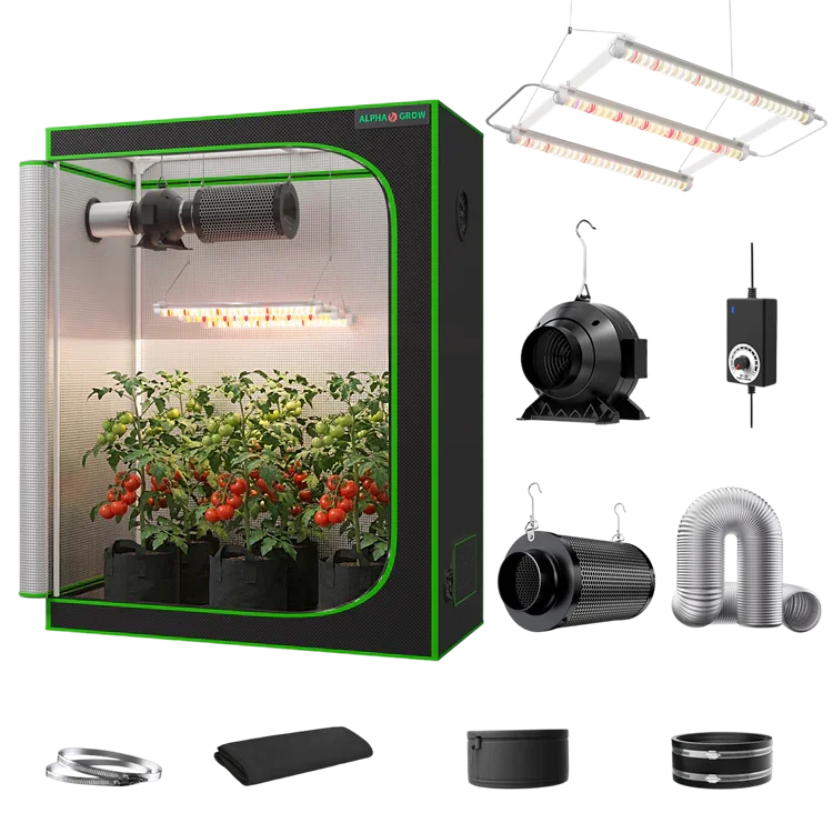 MIMEO indoor hydroponics grow tent kit with LED light, inline fan, carbon filter, and stealth growing equipment
