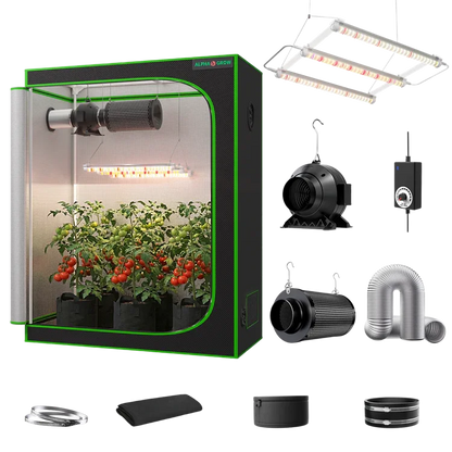 MIMEO indoor hydroponics grow tent kit with LED light, inline fan, carbon filter, and stealth growing equipment
